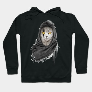 Gray Cat with black shawl Hoodie